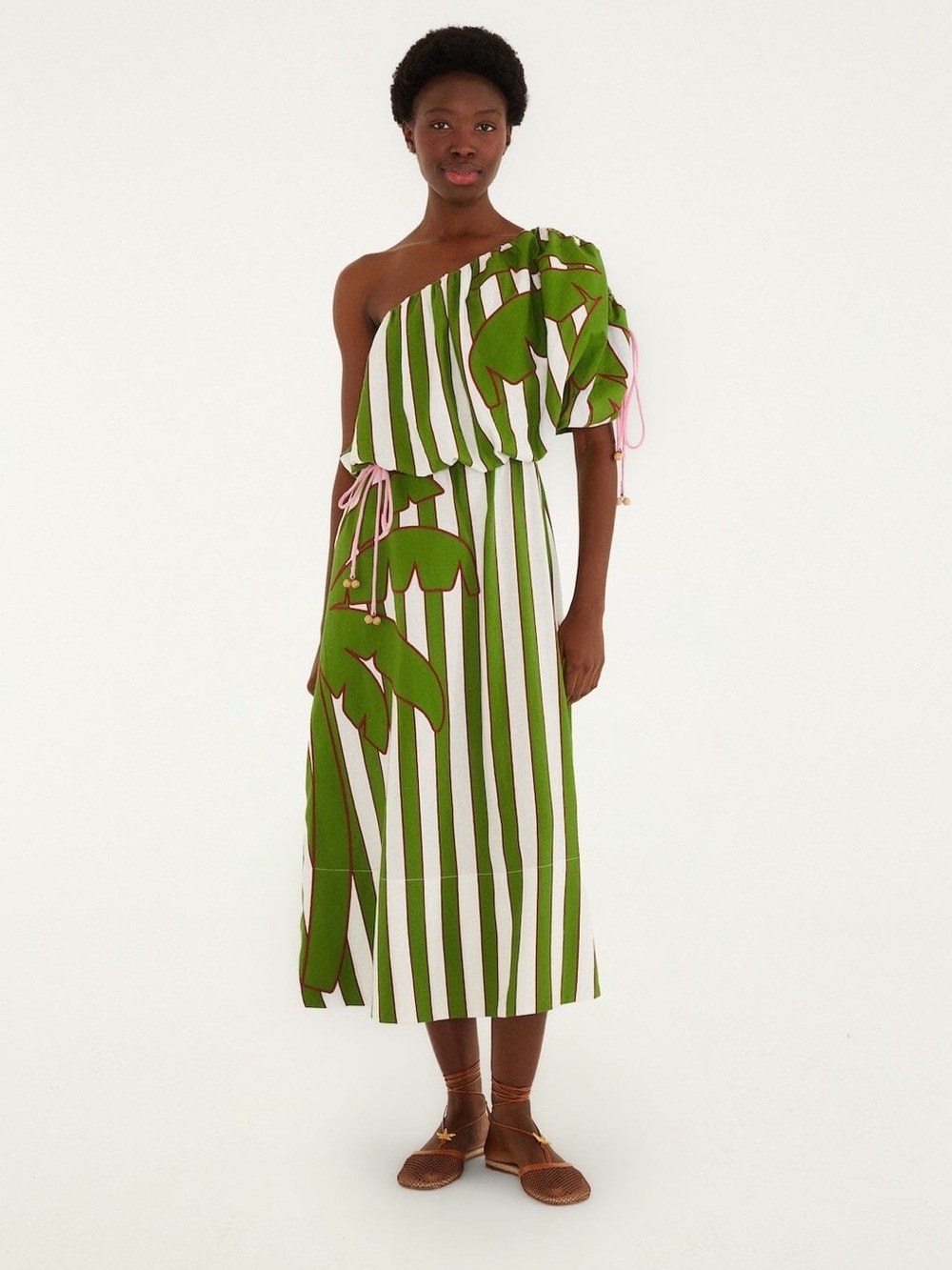 Farm Rio: ONE SHOULDER MIDI DRESS WITH BUBBLE WAIST